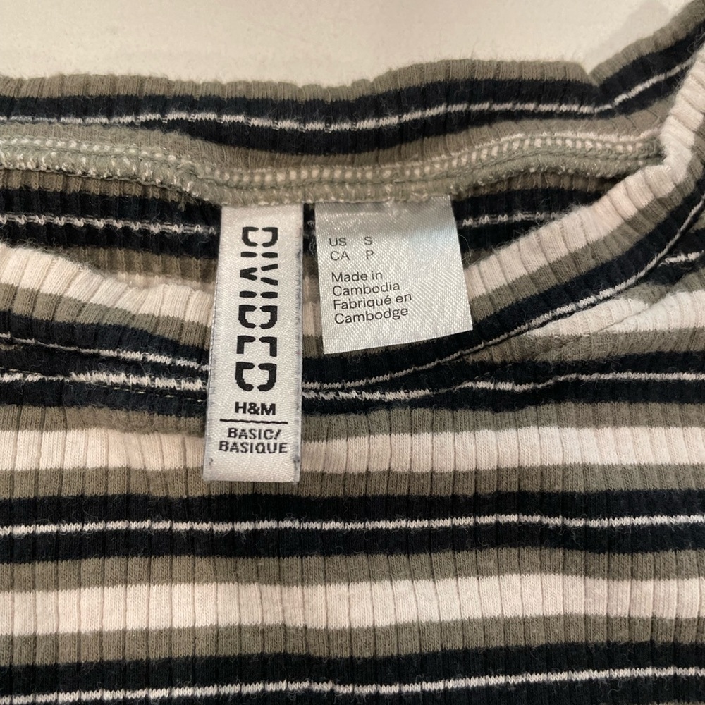 H&M womens S stripped green short sleeve shirt - Picture 2 of 3